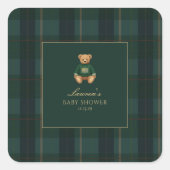Classic Green Plaid Bear Baby Shower  Vierkante Sticker (Voorkant)