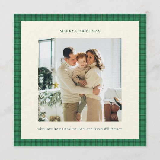 Classic Green Plaid Cozy Christmas Photo Kaart (Voorkant)