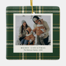 Classic Green Plaid Family 4 Photo Holiday Keramisch Ornament