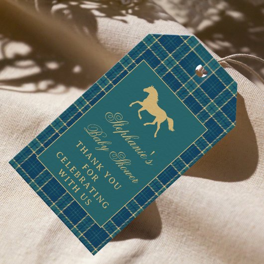 Classic Green Plaid Horse Equestrian Baby shower Cadeaulabel