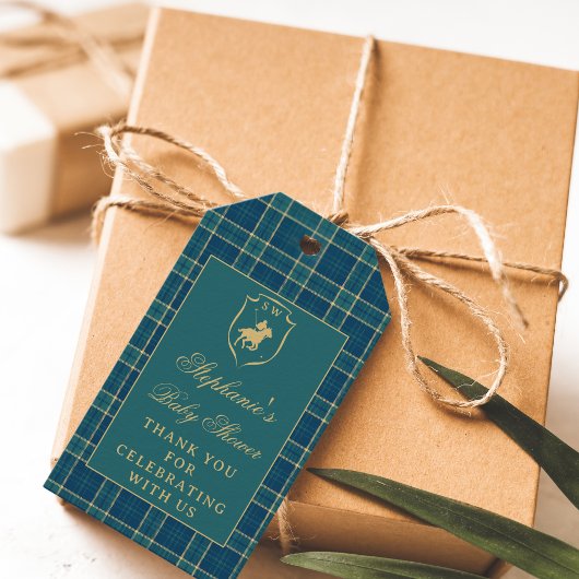 Classic Green Plaid Polo Paardensport Baby shower Cadeaulabel