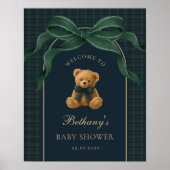 Classic Green Plaid Teddy Bear Baby Shower Welcome Poster (Voorkant)