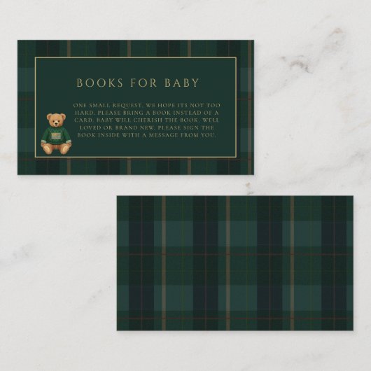 Classic Green Plaid Teddy Bear Theme Baby Shower  Informatiekaartje (Voorkant / Achterkant)