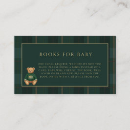 Classic Green Plaid Teddy Bear Theme Baby Shower Informatiekaartje