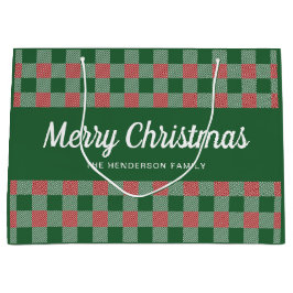 Classic Green Plaid Vrolijk Kerstfeest Groot Cadeauzakje