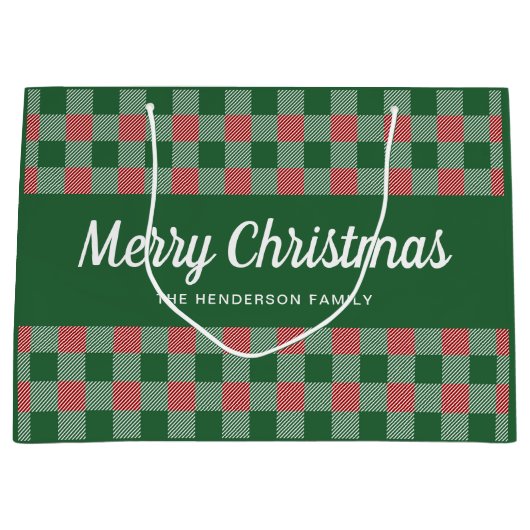 Classic Green Plaid Vrolijk Kerstfeest Groot Cadeauzakje (Voorkant)