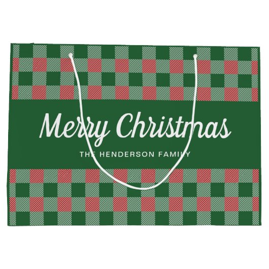 Classic Green Plaid Vrolijk Kerstfeest Groot Cadeauzakje (Achterkant)