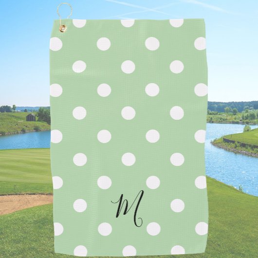 Classic Green Polka Dots Pattern Monogram Golfhanddoek