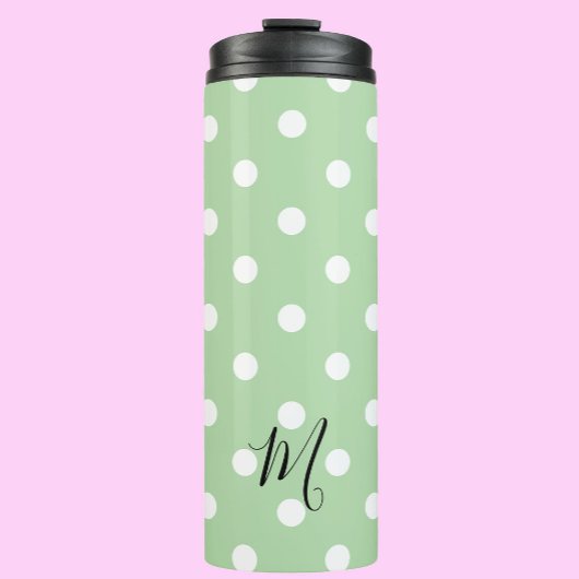 Classic Green Polka Dots Pattern Monogram Thermosbeker