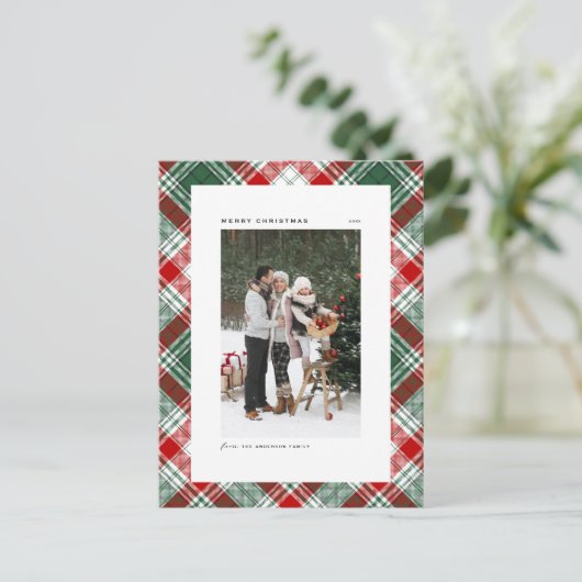 Classic Green Pset Pattern Merry kerstfoto Feestdagenkaart (Staand voorkant)