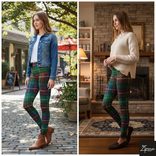 Classic Green Red Square Christmas Tartan Leggings