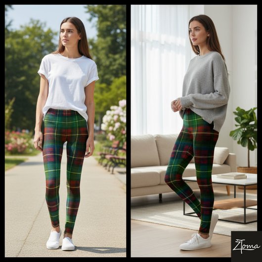 Classic Green Red Square Christmas Tartan Leggings