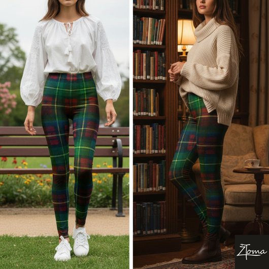 Classic Green Red Square Christmas Tartan Leggings