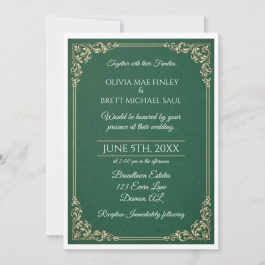 Classic Green! Simplistic Wedding invitation Kaart (Voorkant)