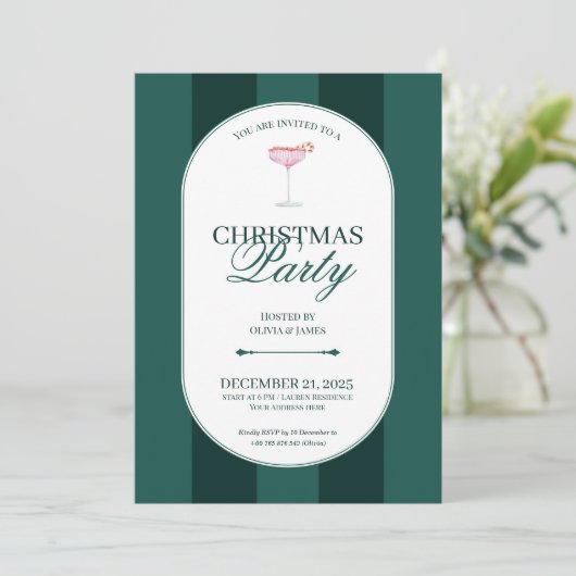 Classic green stripe Christmas Invitation Kaart (Staand voorkant)