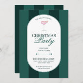 Classic green stripe Christmas Invitation Kaart (Voorkant / Achterkant)