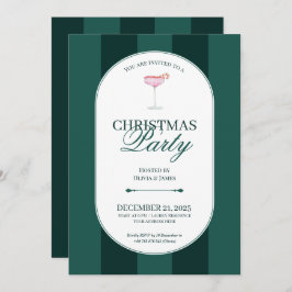 Classic green stripe Christmas Invitation Kaart