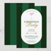 Classic green stripe Christmas Invitation Kaart (Voorkant / Achterkant)