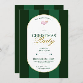 Classic green stripe Christmas Invitation Kaart