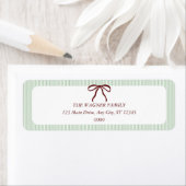 Classic Green Stripes Red Bow Christmas Etiket (Insitu)