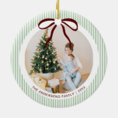 Classic Green Stripes Red Bow Christmas Keramisch Ornament (Achterkant)