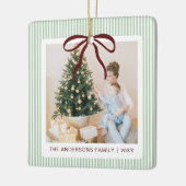 Classic Green Stripes Red Bow Christmas Keramisch Ornament (Links)