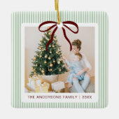 Classic Green Stripes Red Bow Christmas Keramisch Ornament (Voorkant)