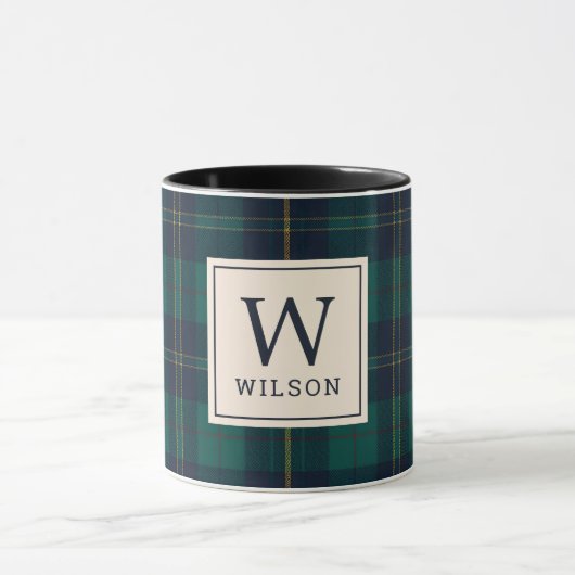 Classic Green Tartan Plaid Monogram Christmas Mok (Midden)