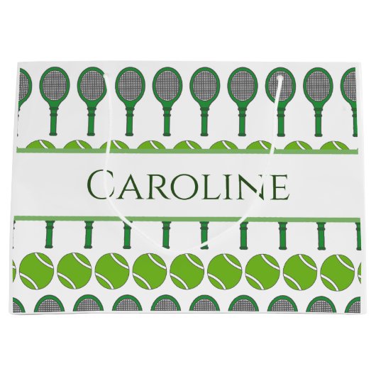 Classic Green Tennis Rackets Balls Girls Name Cool Groot Cadeauzakje (Voorkant)