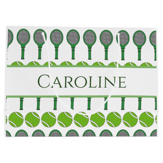 Classic Green Tennis Rackets Balls Girls Name Cool Groot Cadeauzakje (Achterkant)