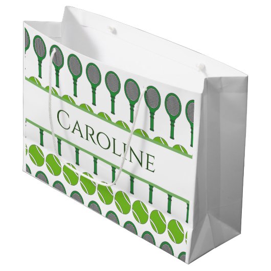 Classic Green Tennis Rackets Balls Girls Name Cool Groot Cadeauzakje (Voorkant Gekanteld)