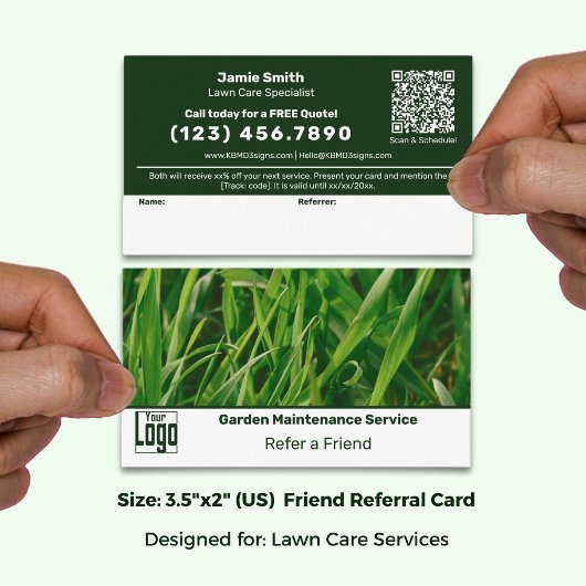 Classic Green & White Custom Image Lawn Service Aanbevelingskaartje