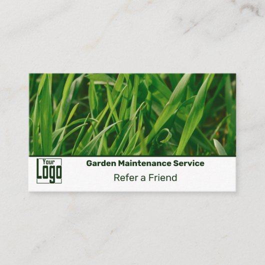 Classic Green & White Custom Image Lawn Service Aanbevelingskaartje (Voorkant)