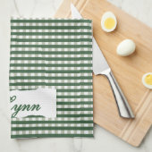 Classic Green & White Gingham | Personalized Name Theedoek (Quarter Fold)