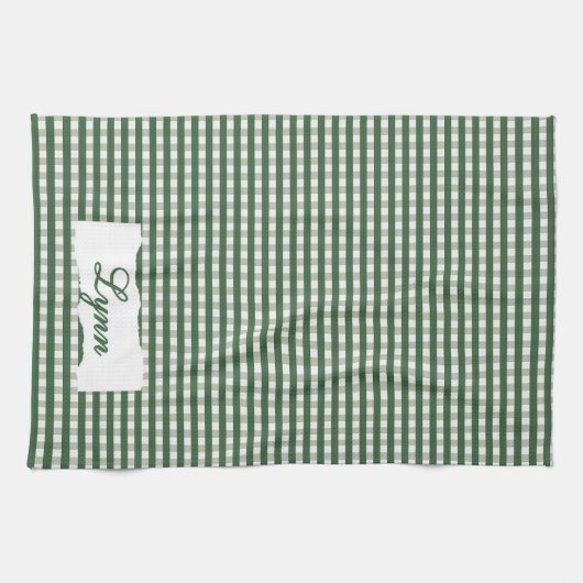 Classic Green & White Gingham | Personalized Name Theedoek (Horizontaal)