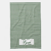 Classic Green & White Gingham | Personalized Name Theedoek (Verticaal)