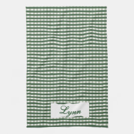 Classic Green & White Gingham | Personalized Name Theedoek