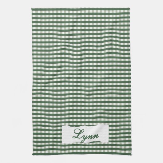 Classic Green & White Gingham | Personalized Name Theedoek (Verticaal)
