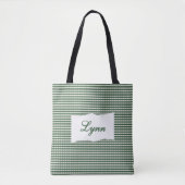 Classic Green & White Gingham | Personalized Name Tote Bag (Voorkant)