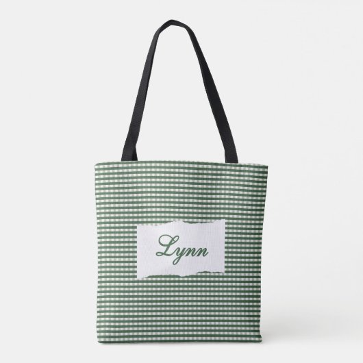 Classic Green & White Gingham | Personalized Name Tote Bag (Achterkant)