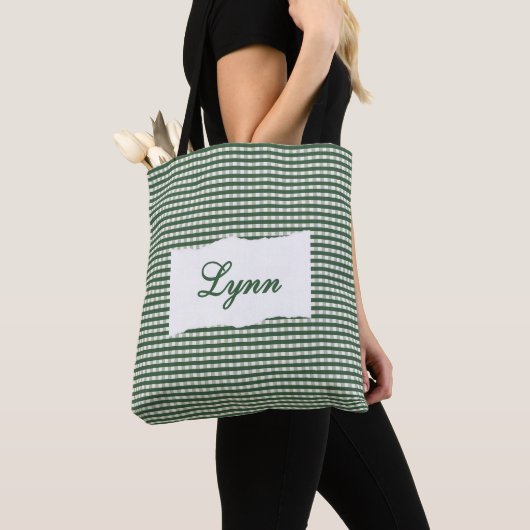 Classic Green & White Gingham | Personalized Name Tote Bag (Dichtbij)