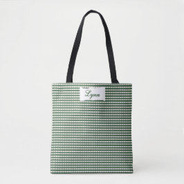 Classic Green & White Gingham | Personalized Name Tote Bag