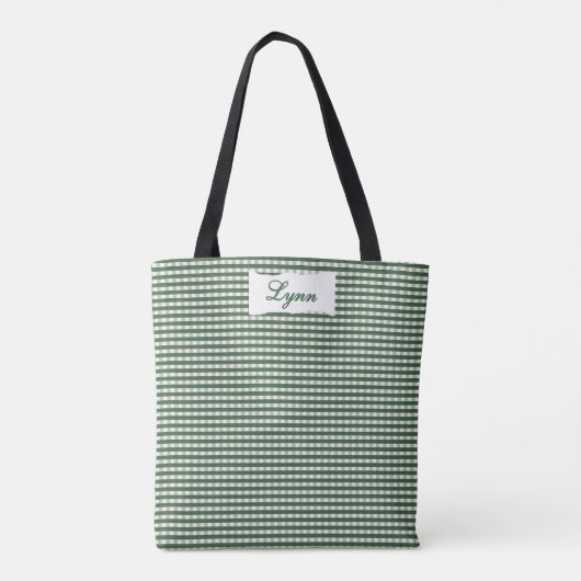 Classic Green & White Gingham | Personalized Name Tote Bag (Achterkant)