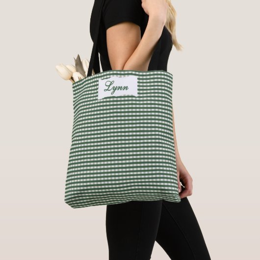 Classic Green & White Gingham | Personalized Name Tote Bag (Dichtbij)
