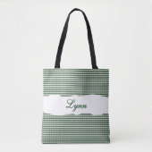 Classic Green & White Gingham | Personalized Name Tote Bag (Voorkant)