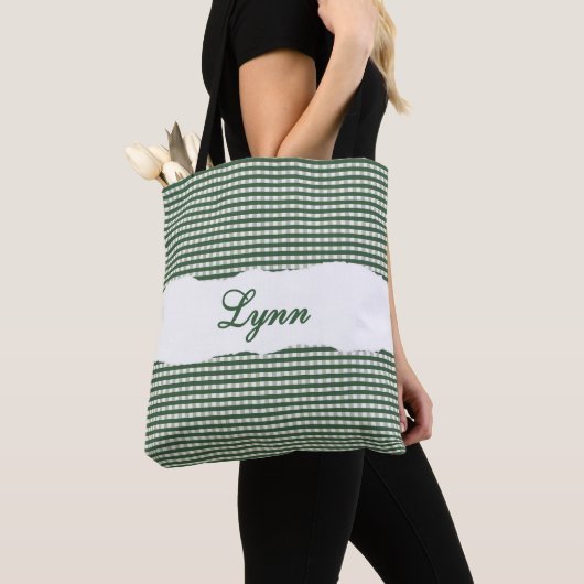Classic Green & White Gingham | Personalized Name Tote Bag (Dichtbij)
