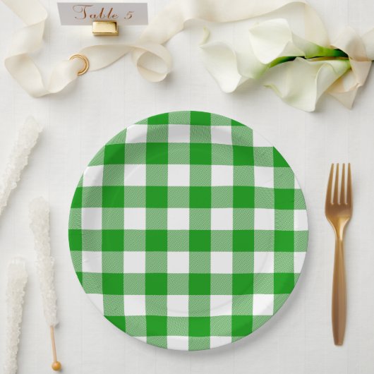 Classic Green & White Gingham Summer Picnic Papieren Bordje (Huwelijk)