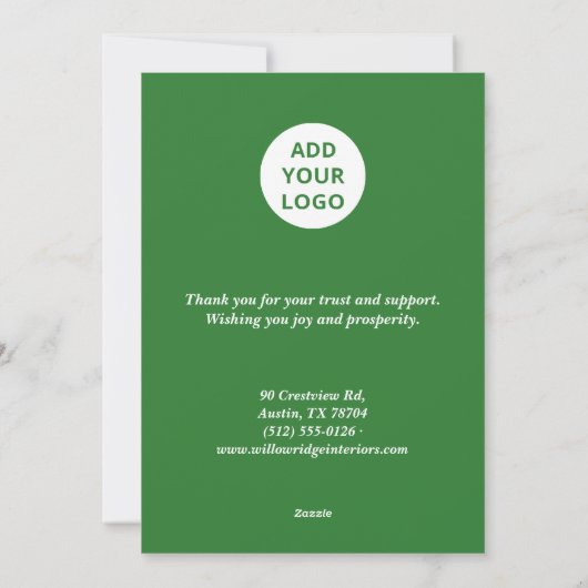 Classic Green & White Holiday Card Feestdagenkaart (Achterkant)