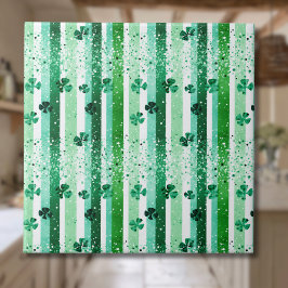 Classic Green White Vertical Stripes Shamrocks Tegeltje