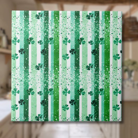 Classic Green White Vertical Stripes Shamrocks Tegeltje